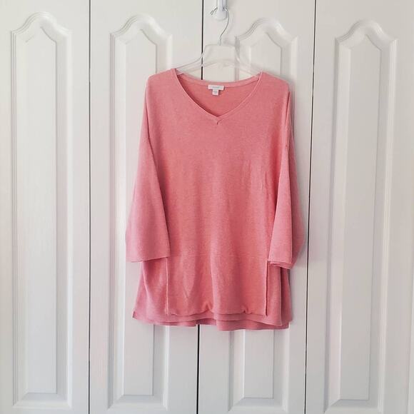 Pure Jill Powder Pink Cotton Wool Blend Ribbed Knit Boxy Casual Long Line Top - Picture 2 of 11